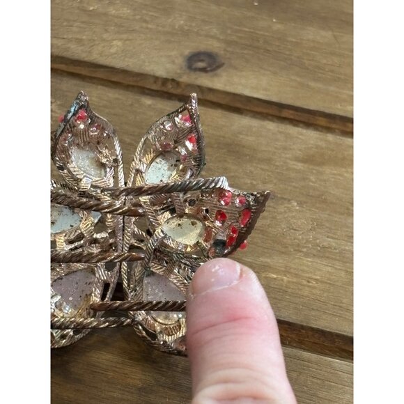 Large Floral Hair Clip With Red Rhinestones & Metal**note missing rhinestone - Picture 7 of 10